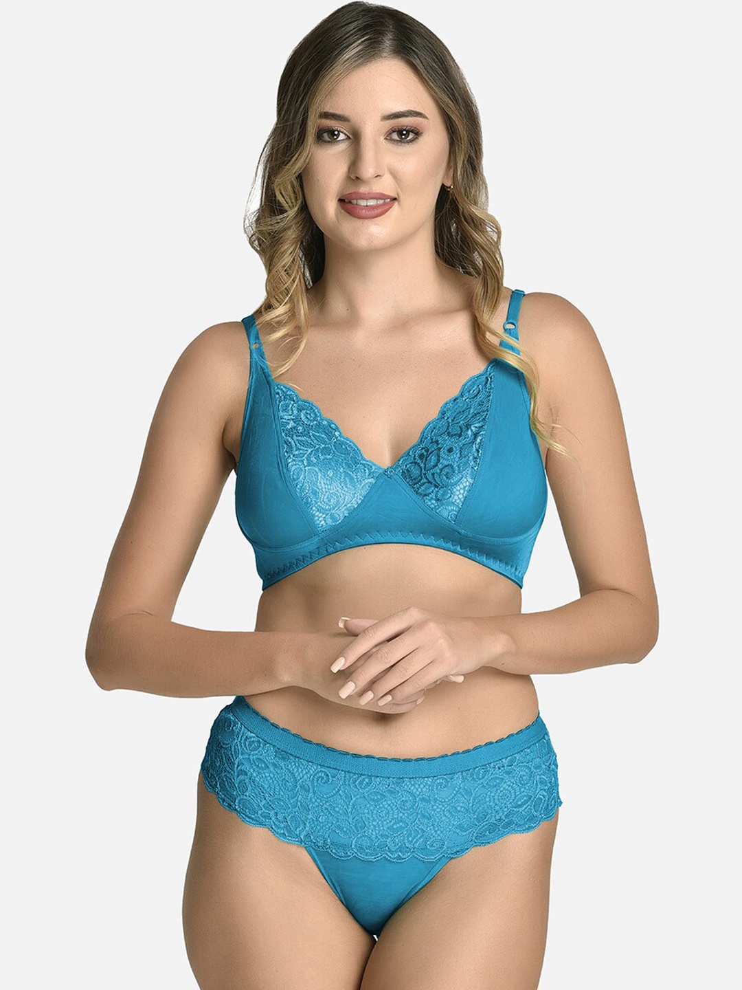 StyFun Self Designed Cotton Lycra Lingerie Set VM_CatSet_Blue_B