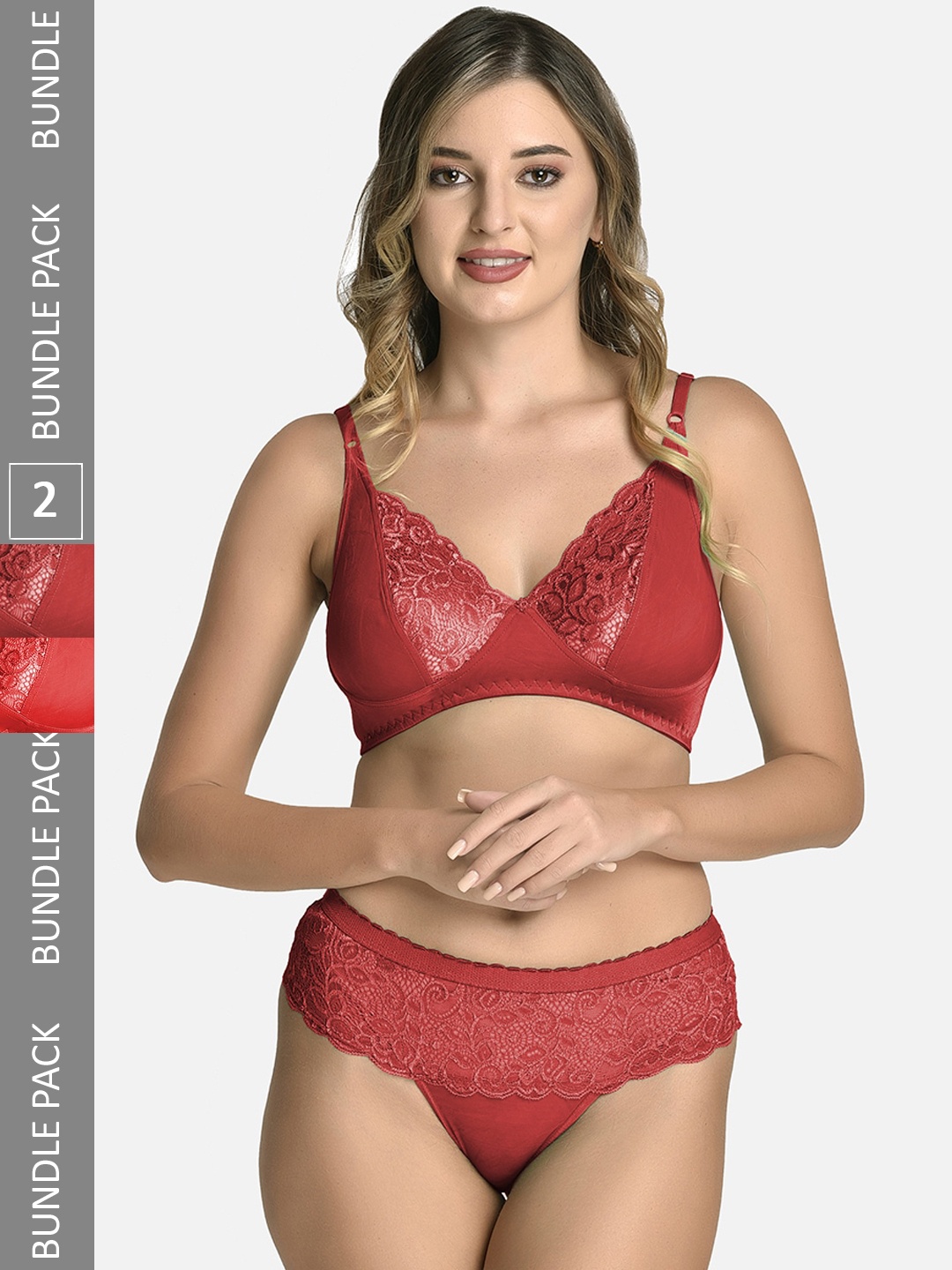 

StyFun Pack Of 2 Self-Design Cotton Lycra Lingerie Set VM_CatSet_MaroonRed_B, Maroon