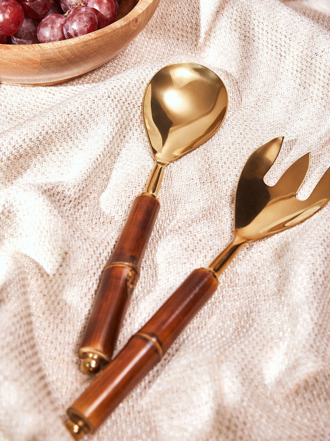 

The Label Life Stainless Steel Salad Server Spoon & Fork, Gold
