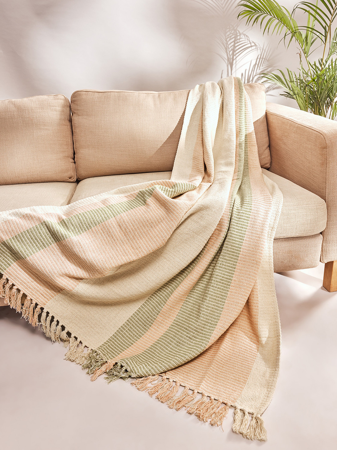 

The Label Life Beige & Green Self-Design Cotton Throw