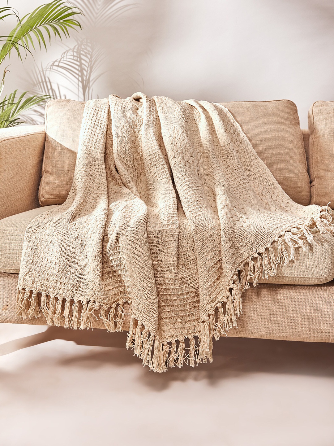

The Label Life Cream Colored Self-Design Cotton Throw