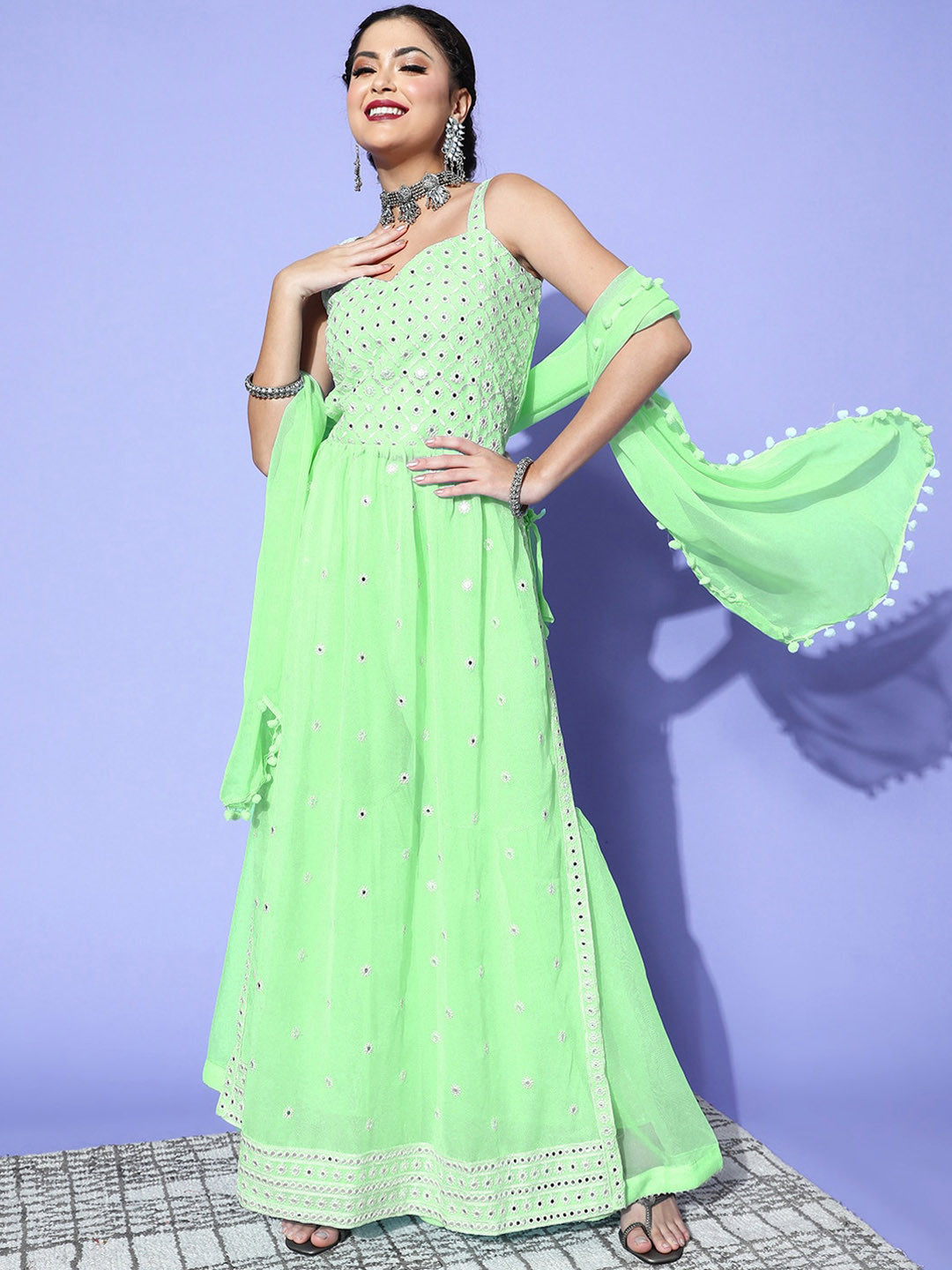 

Chhabra 555 Green Embroidered Kurta With Sharara & Dupatta