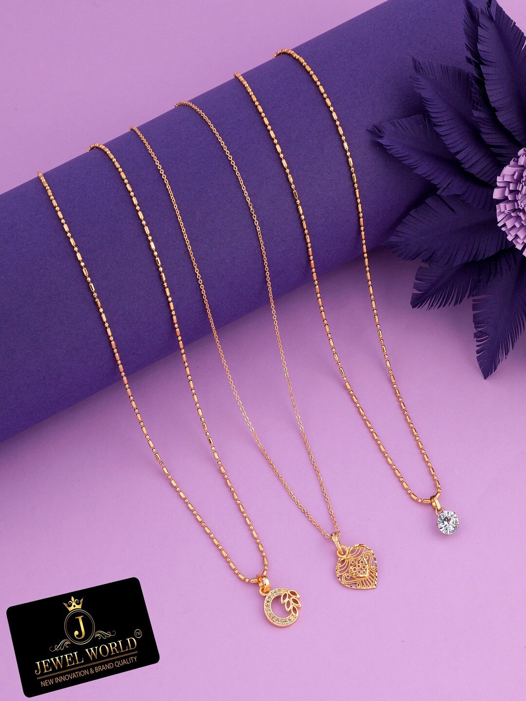 

JEWEL WORLD Pack Of 3 Gold-Plated Antique Chain