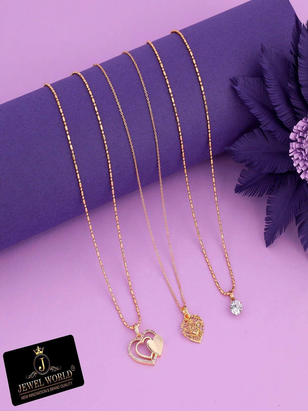 

JEWEL WORLD Pack Of 3 Gold-Plated Chain