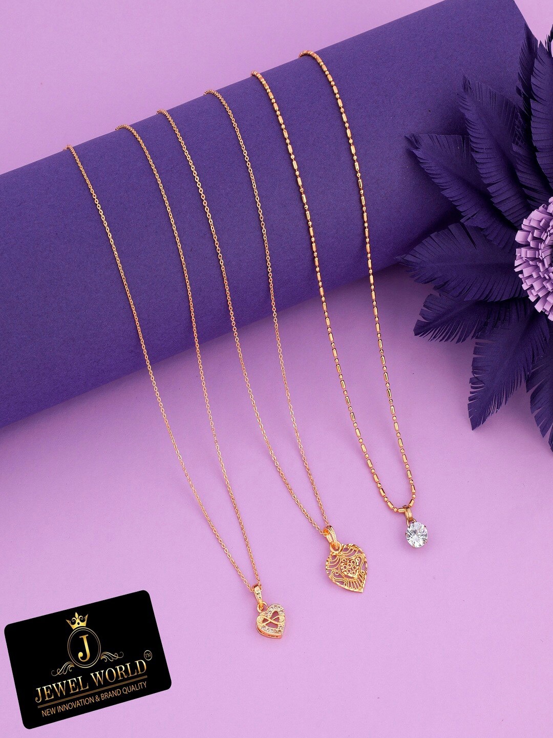 JEWEL WORLD Pack Of 3 Gold-Plated Antique Chain