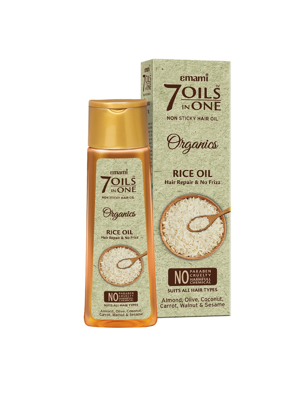 

Emami 7 OILS IN ONE Organics Non sticky Rice Oil For Hair Repair & No Frizz - 200ml, Brown