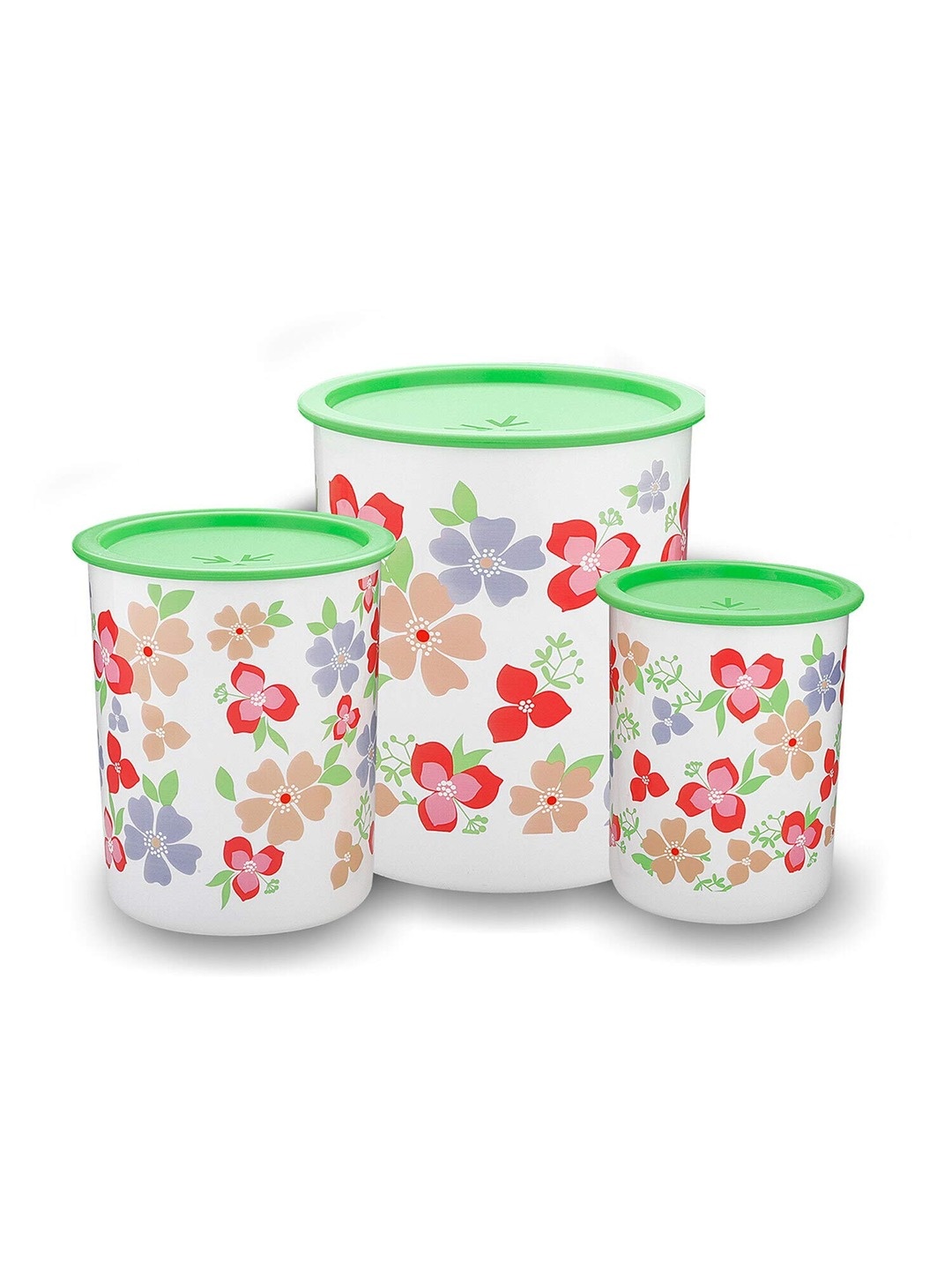 

SOPL-OLIVEWARE White & Green 3 Pieces Floral Printed Unbreakable Food Containers