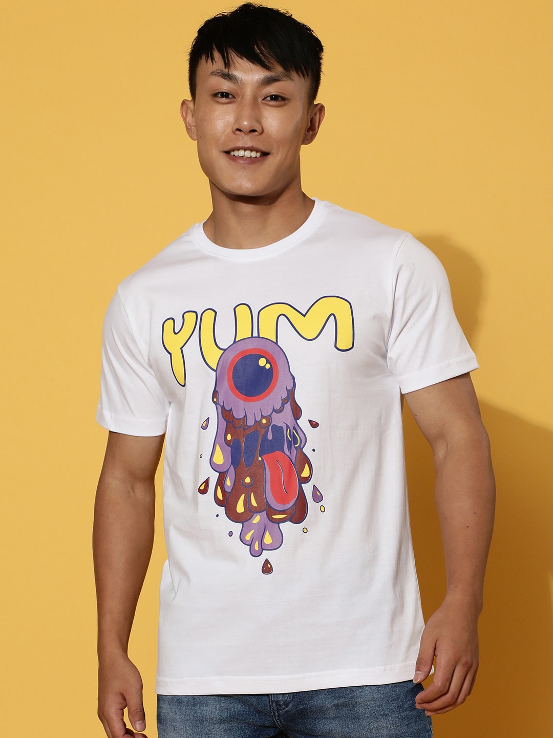 

VEIRDO White Graphic Printed Cotton Casual T-Shirt