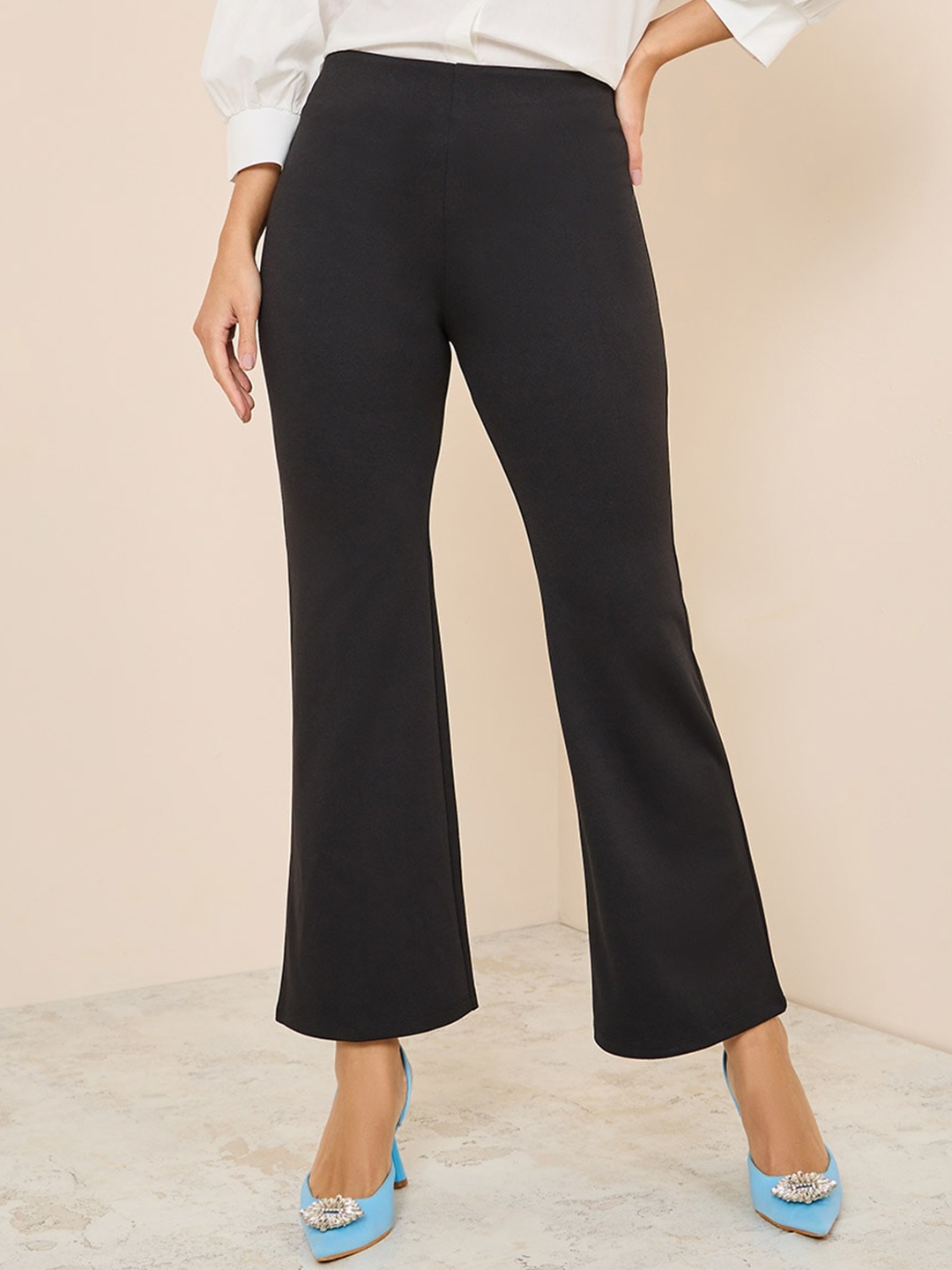 

Styli Women 2 Way Stretch High Rise Flare Leg Knit Pants, Black