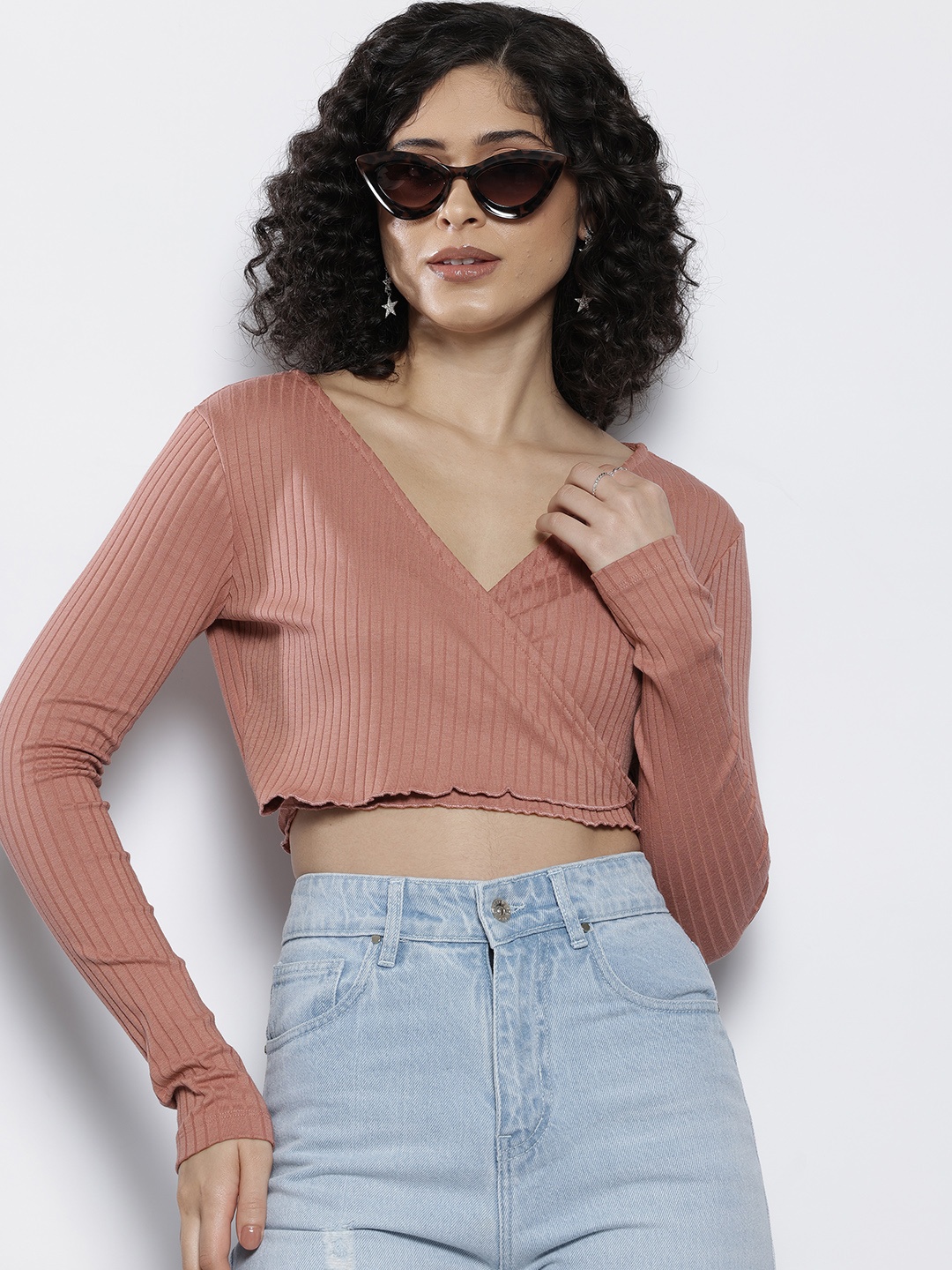 

NA-KD Wrap Crop Top with Tie-Up, Pink