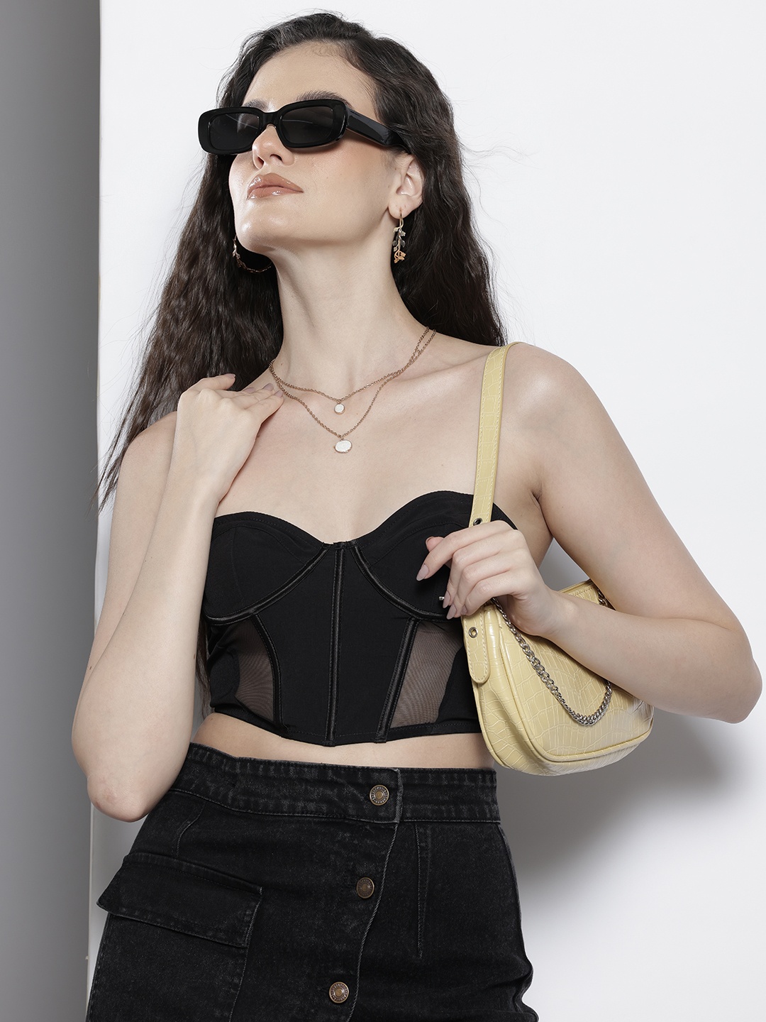 

NA-KD Corset Crop Top, Black