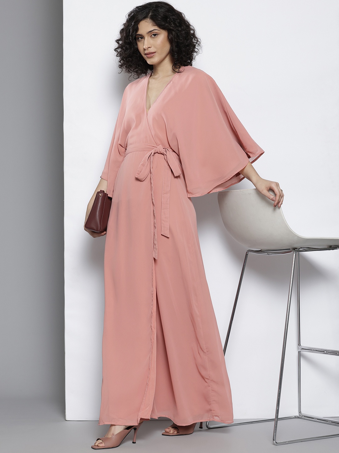 

NA-KD Flared Sleeve Maxi Wrap Dress, Peach