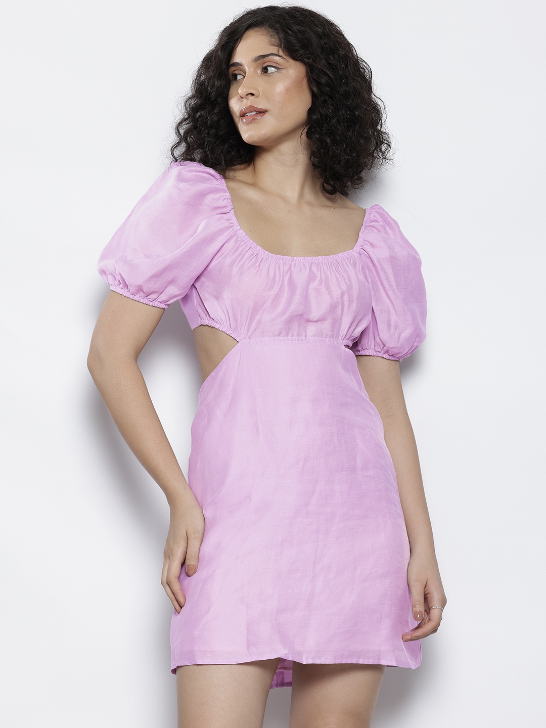 

NA-KD Puff Sleeve Sheath Mini Dress with Cut-Out, Purple