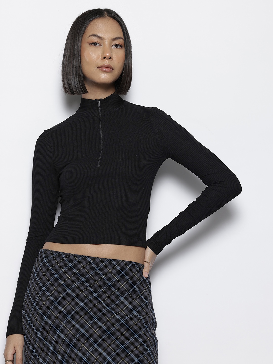

NA-KD Zip-Detail Knitted Top, Black