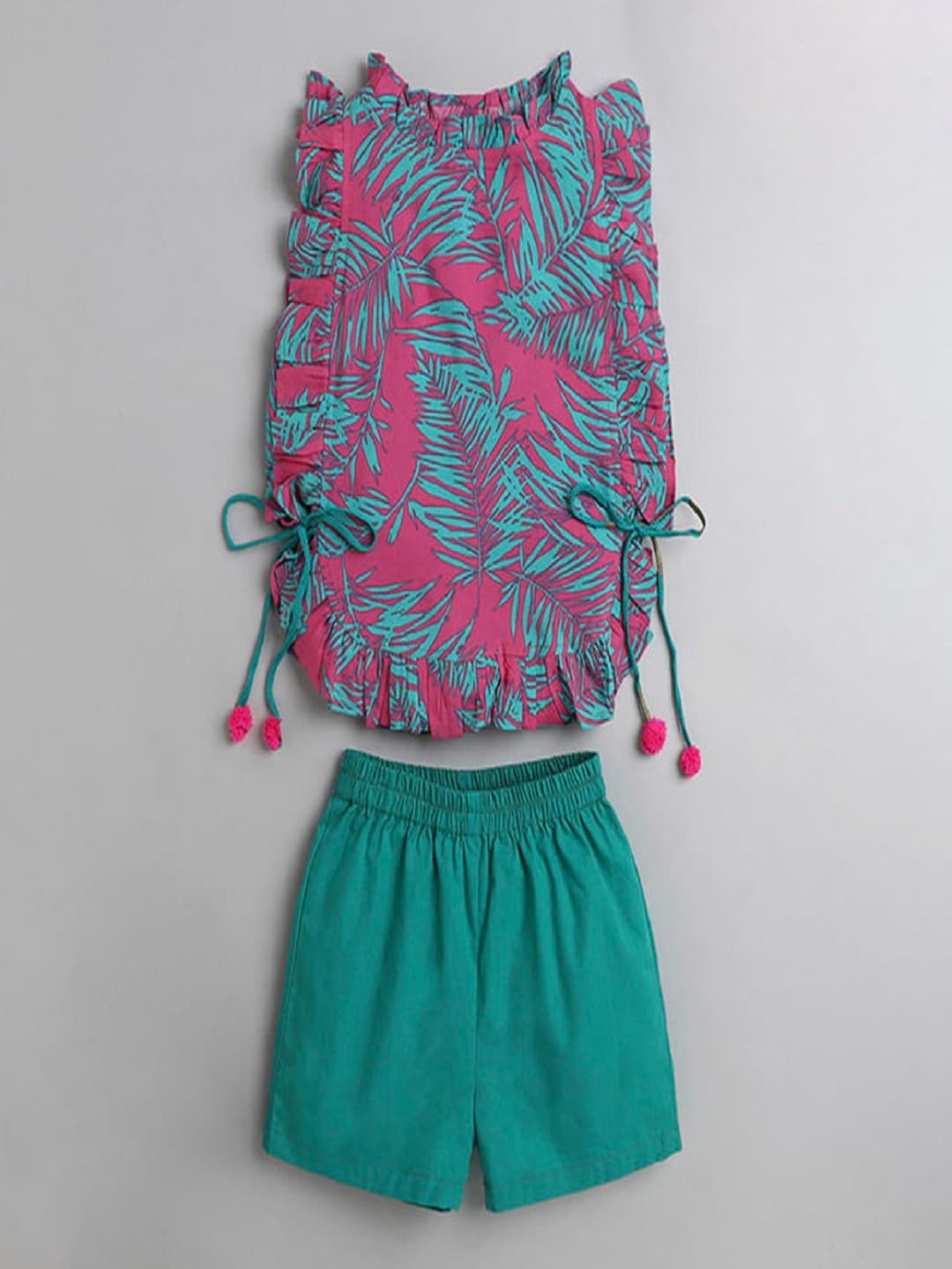 

M'andy Girls Printed High Neck Top with Shorts, Green