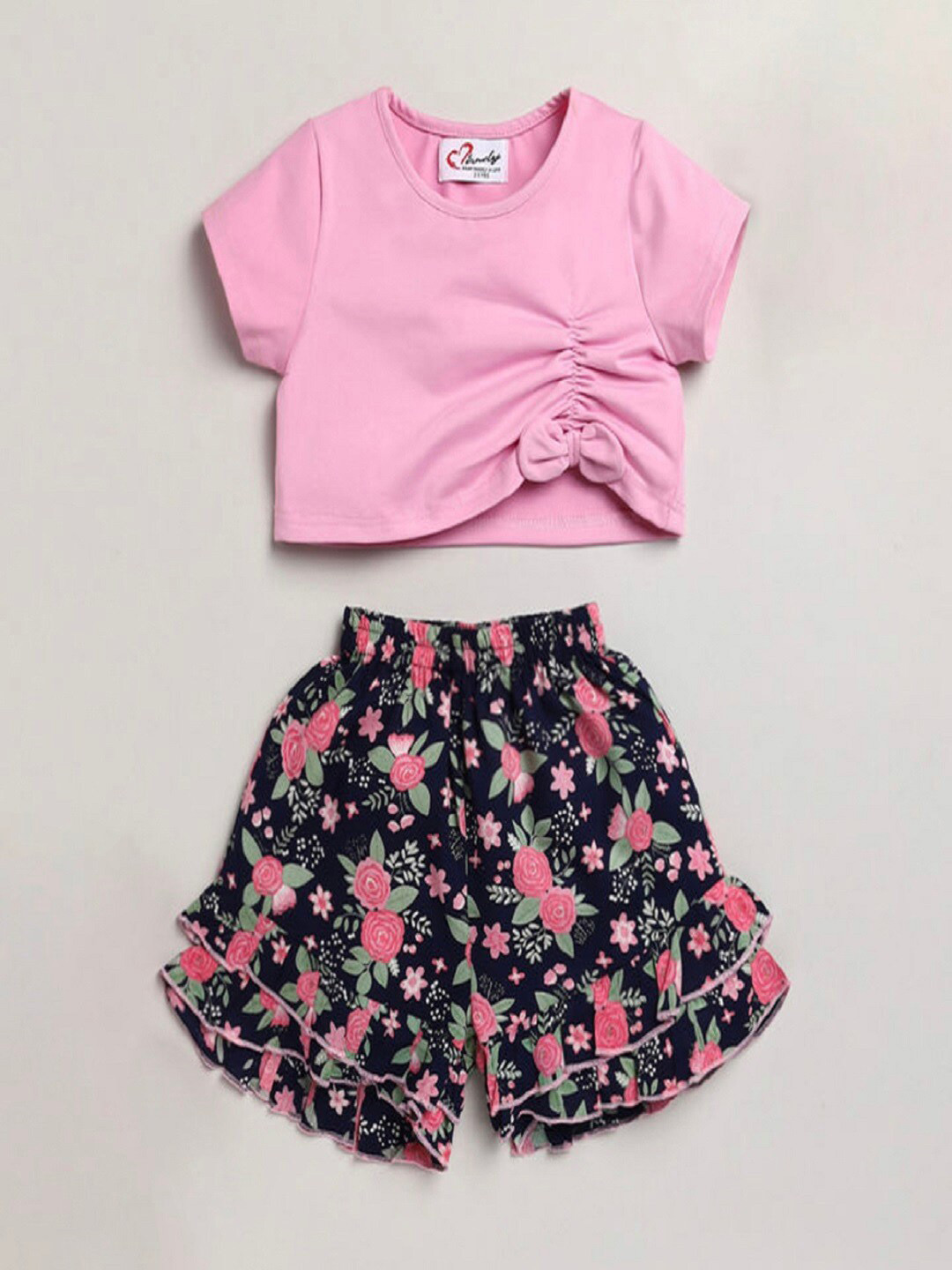 

M'andy Girls Round Neck Top with Shorts, Pink