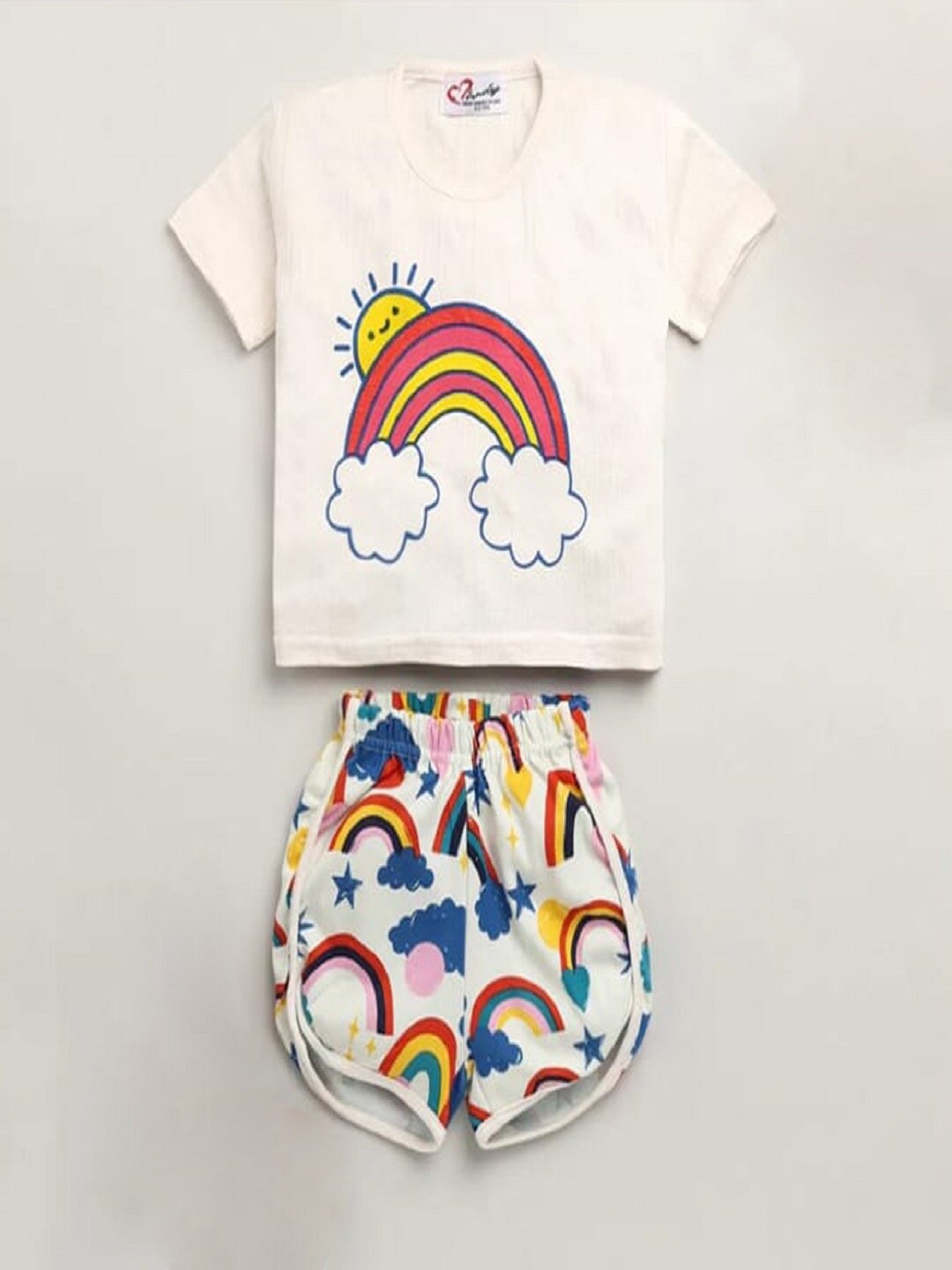 

M'andy Girls Conversational Printed T-shirt With Shorts, White