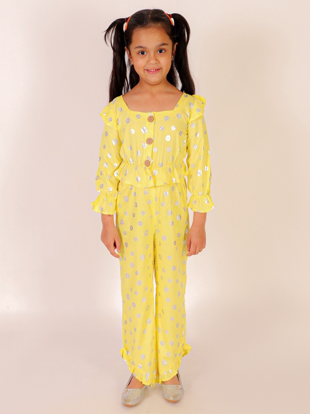 

M'andy Girls Printed Square Neck Top with Pyjamas, Yellow