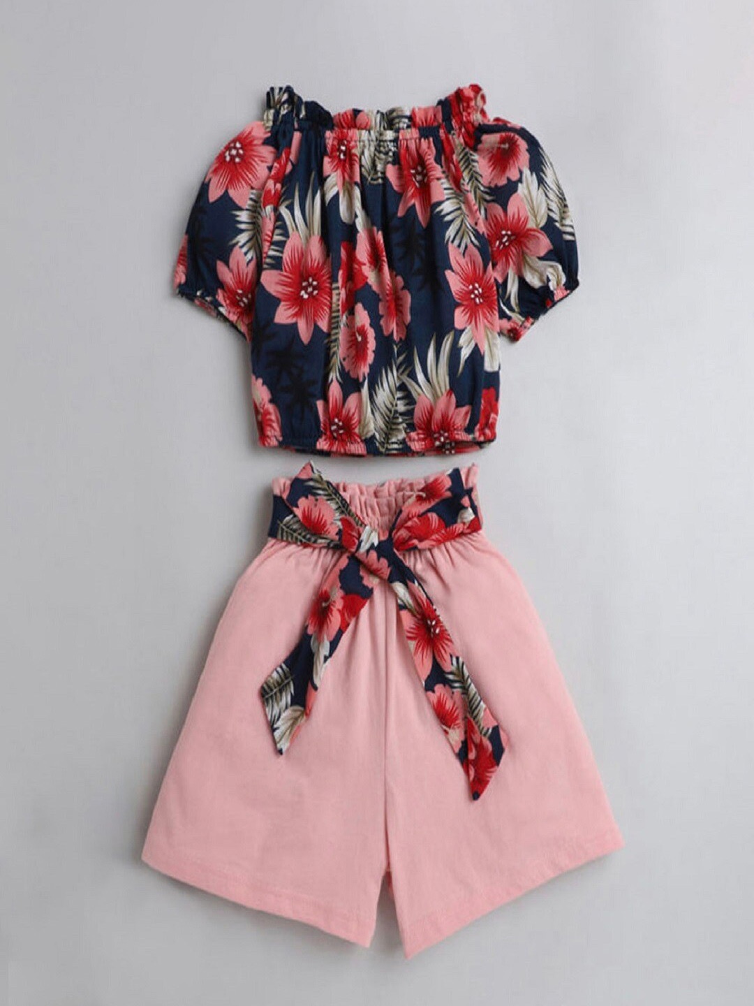 

M'andy Girls Floral Printed Printed Top With Shorts, Black