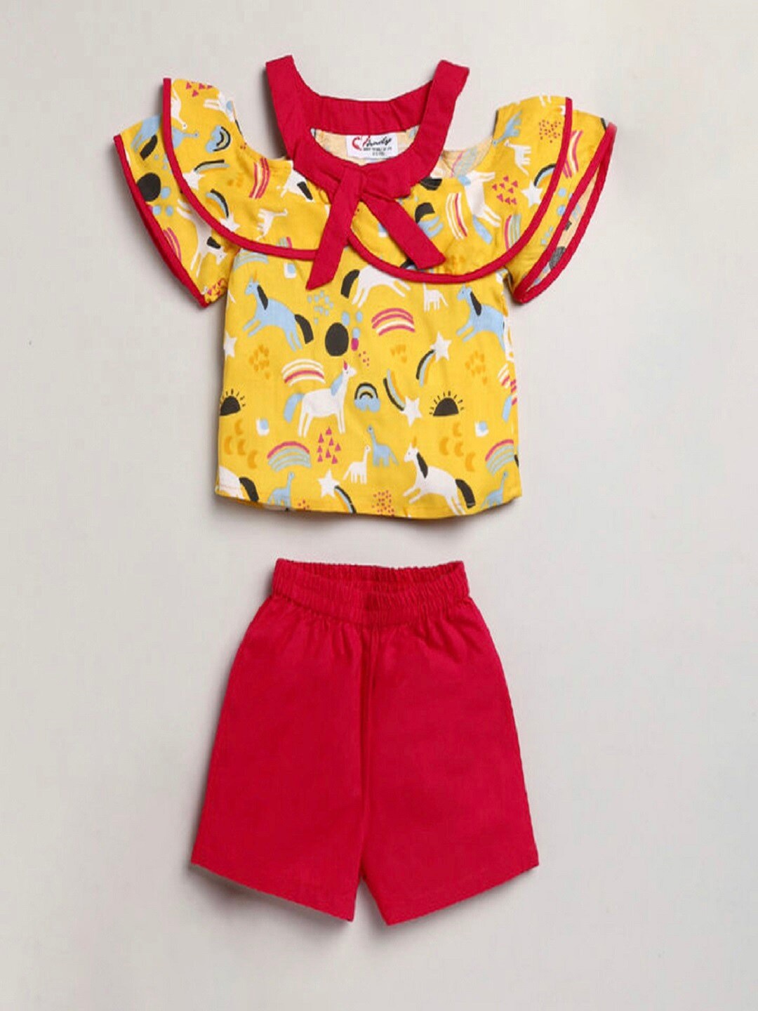 

M'andy Girls Printed Top with Shorts, Red