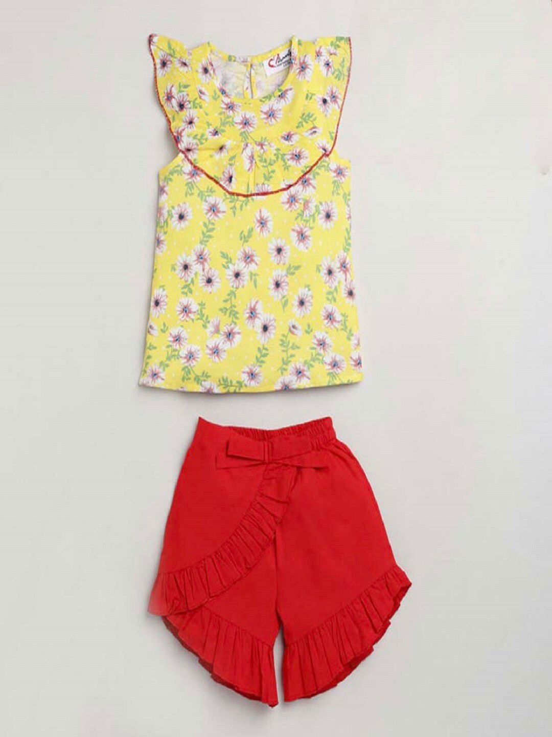 

M'andy Girls Printed Top with Shorts, Yellow