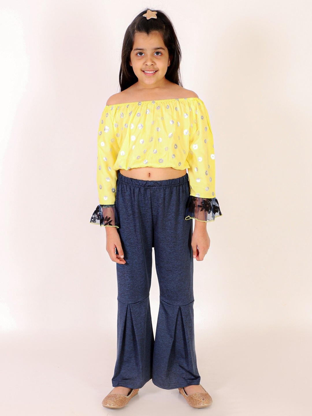 

M'andy Girls Printed Top with Trousers, Yellow