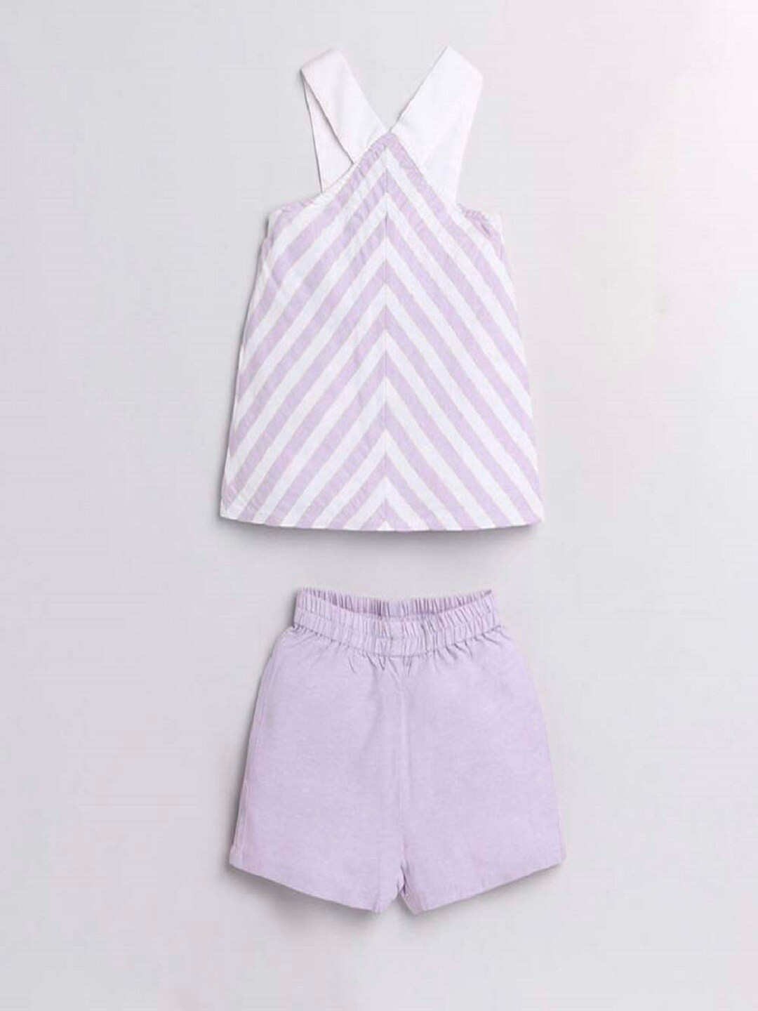 

M'andy Girls Striped Pure Cotton Top with Shorts, Purple