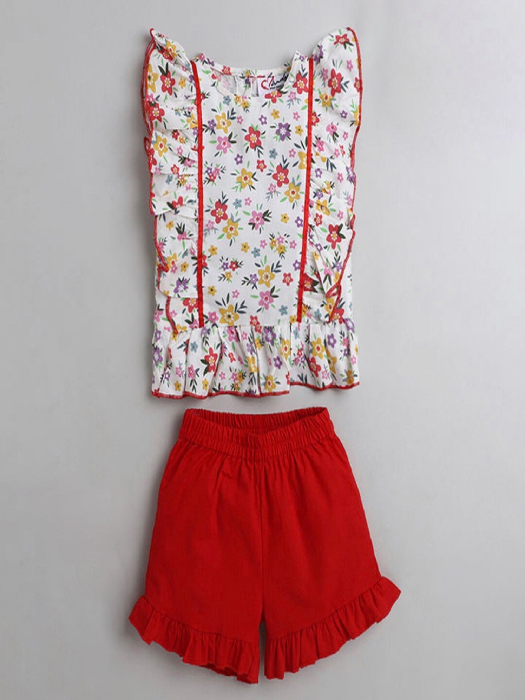 

M'andy Girls Printed Top with Shorts, Red