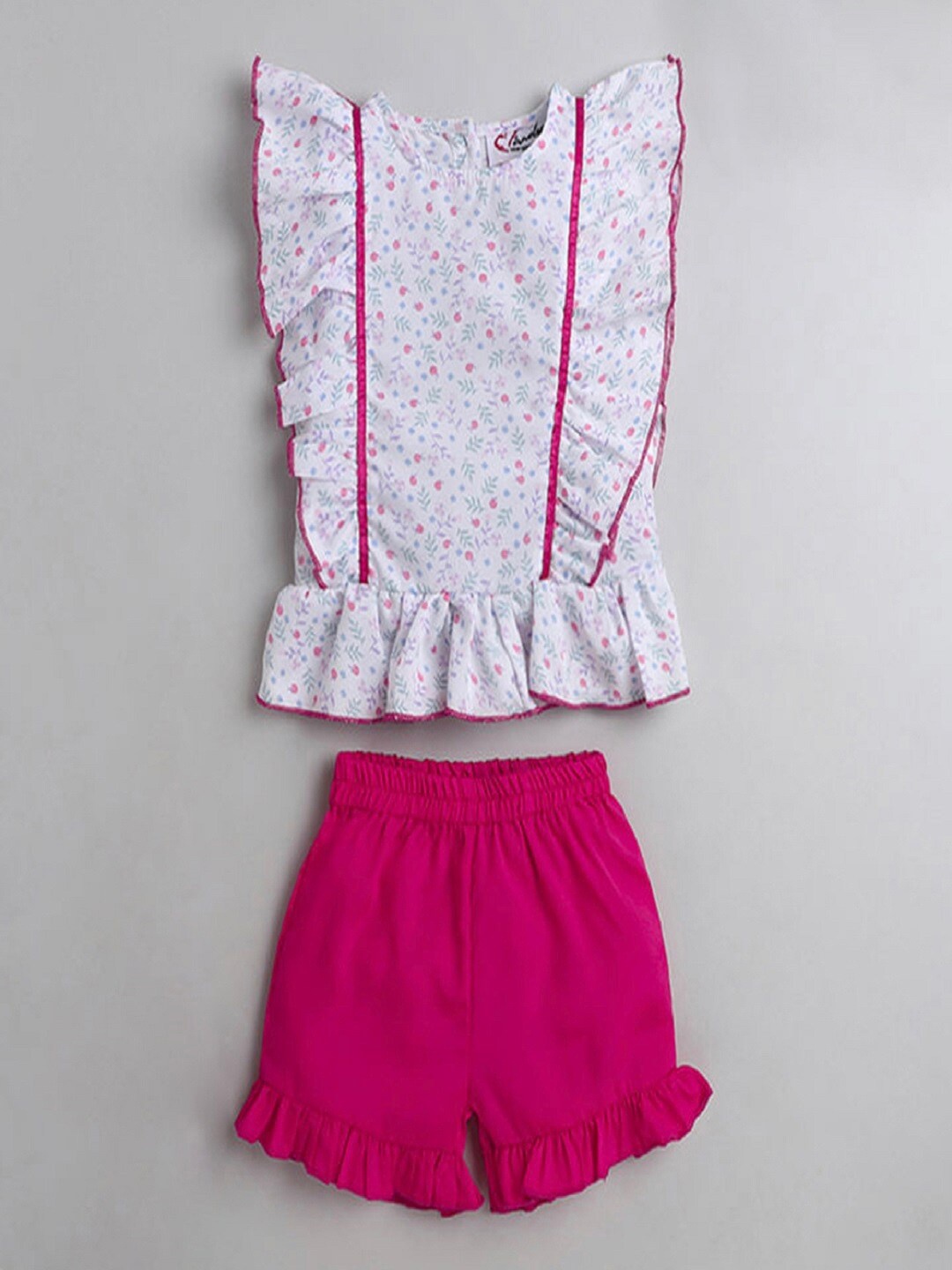 

M'andy Girls Printed Top with Shorts, White