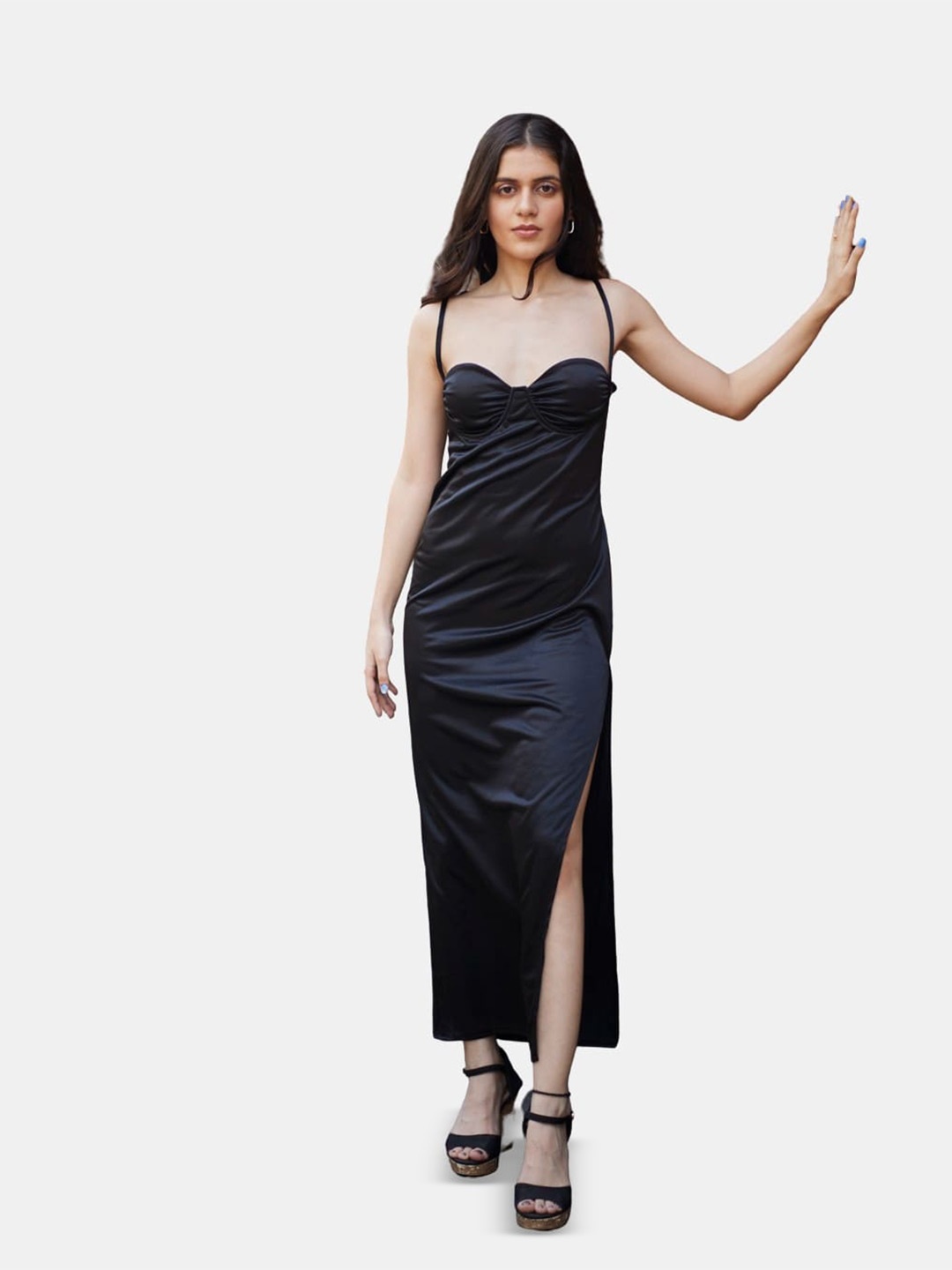 

BOLDMISS Satin Sheath Maxi Dress, Black