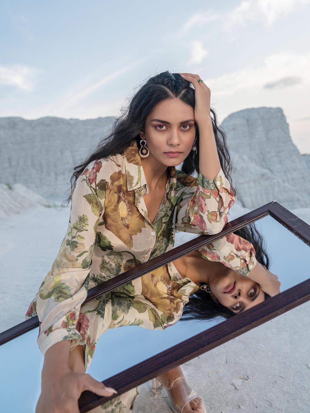 

Meena Bazaar Floral Printed Shirt With Trousers, Beige