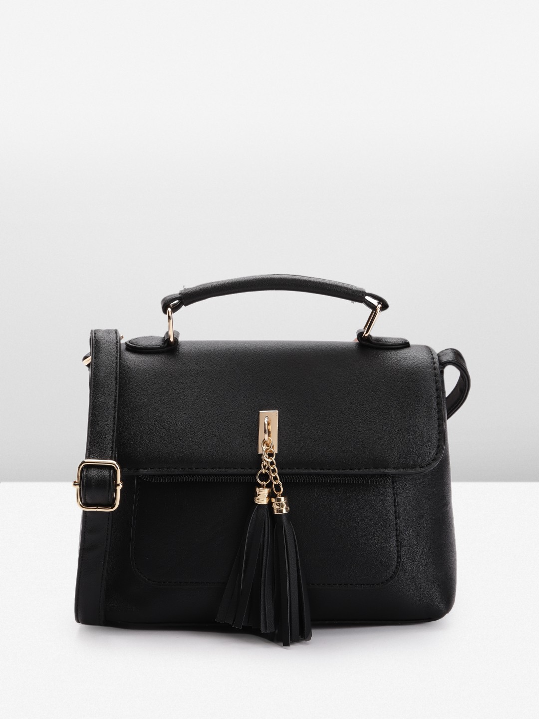 

Boohoo Structured Satchel Bag with Tassel Detail, Black
