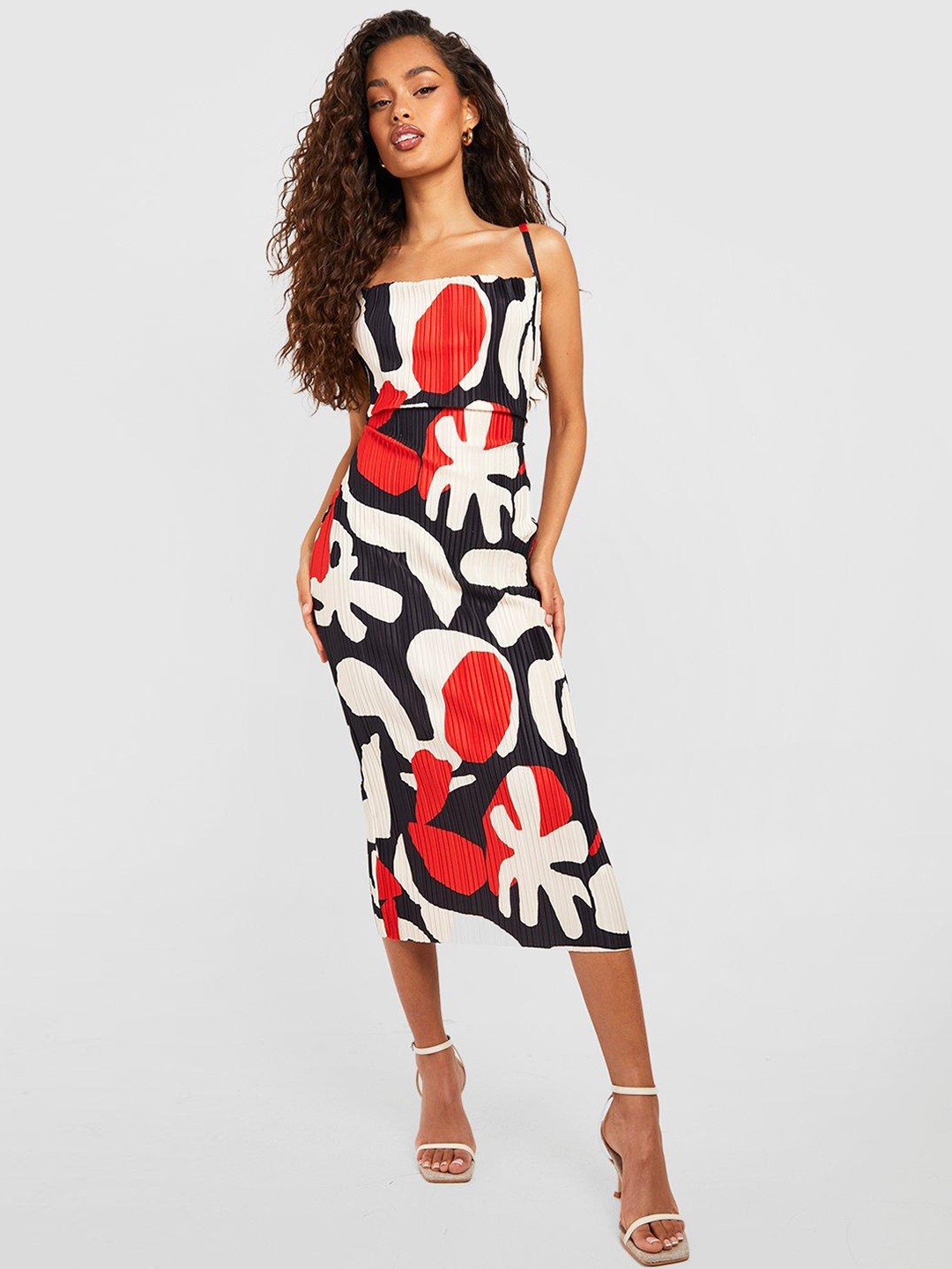 

Boohoo Abstract Print Accordion Pleated Sheath Midi Dress, Black