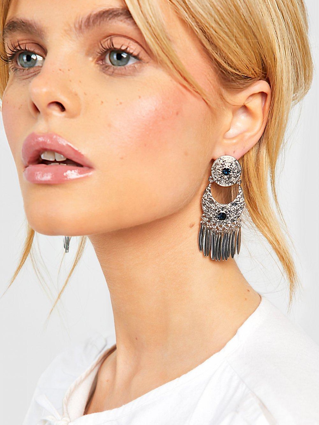 

Boohoo Stone Studded Circular Shaped Drop Earrings, Silver