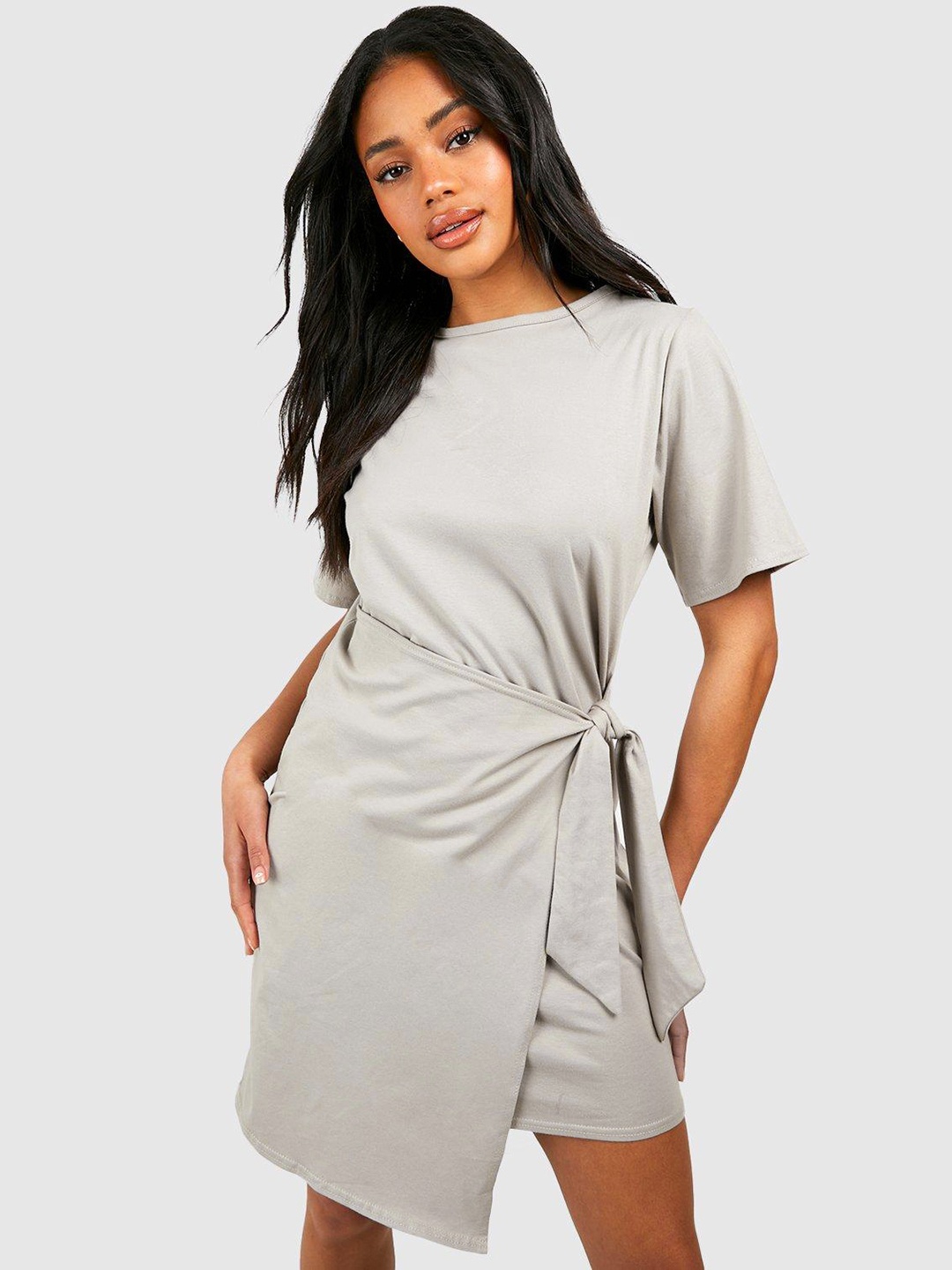 

Boohoo Pure Cotton Wrap Mini Dress, Grey