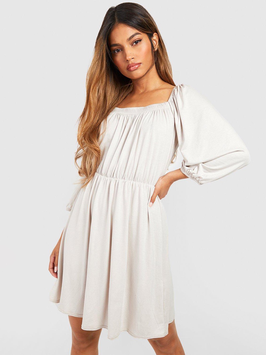 

Boohoo Puff Sleeve A-Line Dress, White
