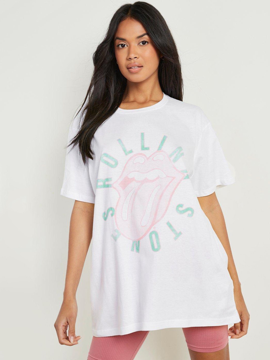 

Boohoo Rolling Stones Printed Oversized T-shirt, White