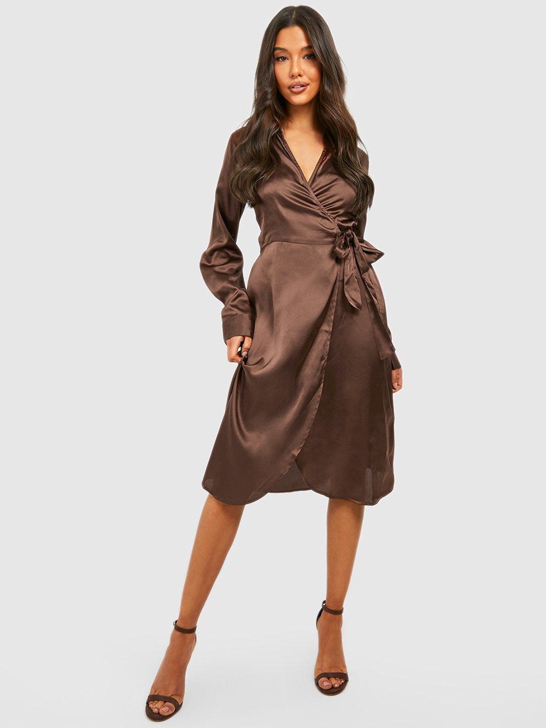 

Boohoo Wrap Midi Dress, Brown