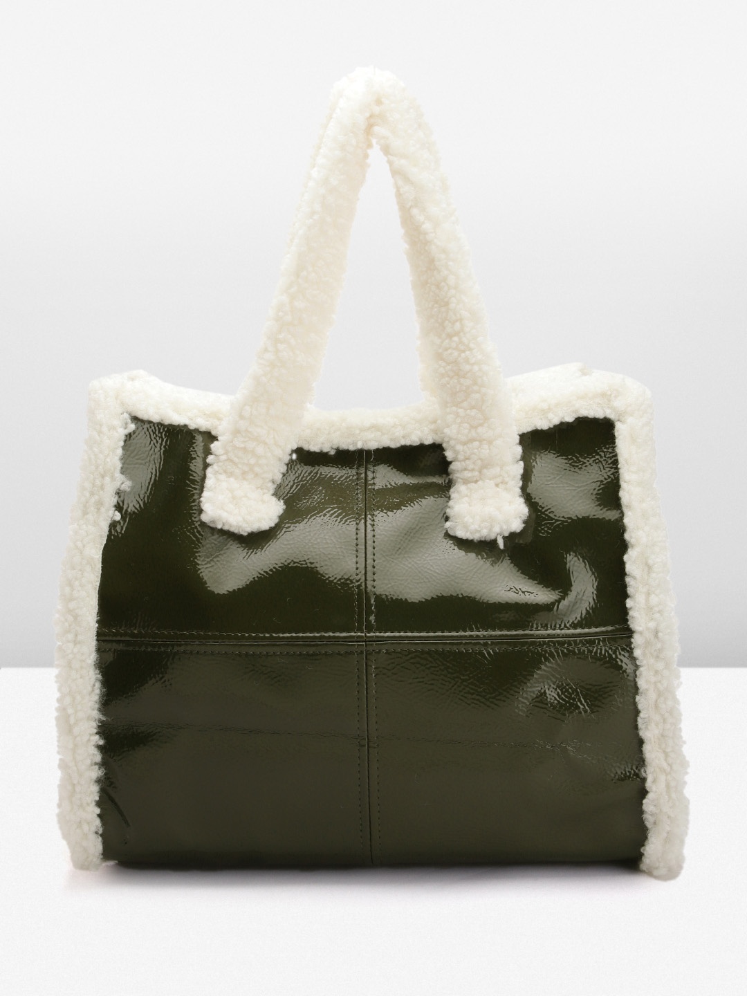 

Boohoo Shearling Detail Shopper Tote Bag, Green