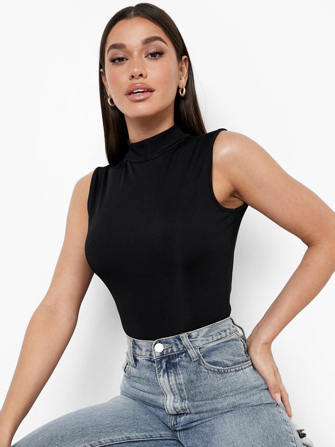 

Boohoo Ribbed Bodysuit, Black