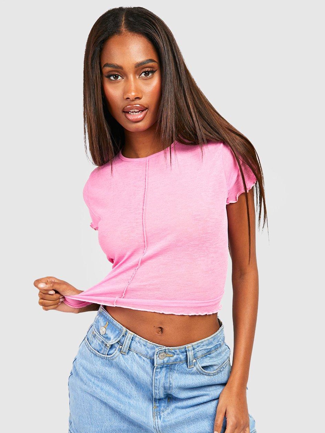 

Boohoo Solid Crop Top, Pink