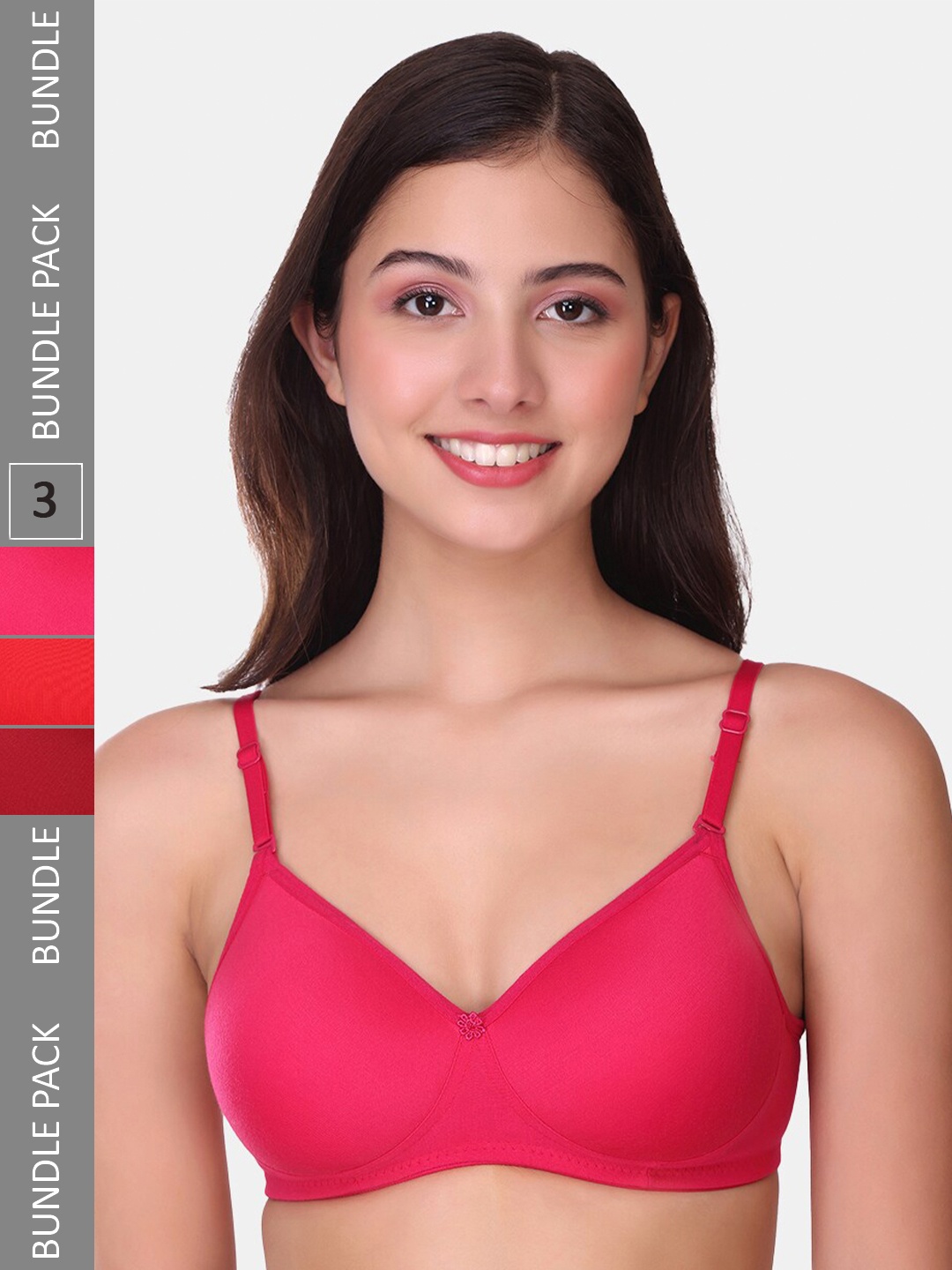 

POOJA RAGENEE Pack Of 3 Full Coverage Lightly Padded T-Shirt Bra, Maroon