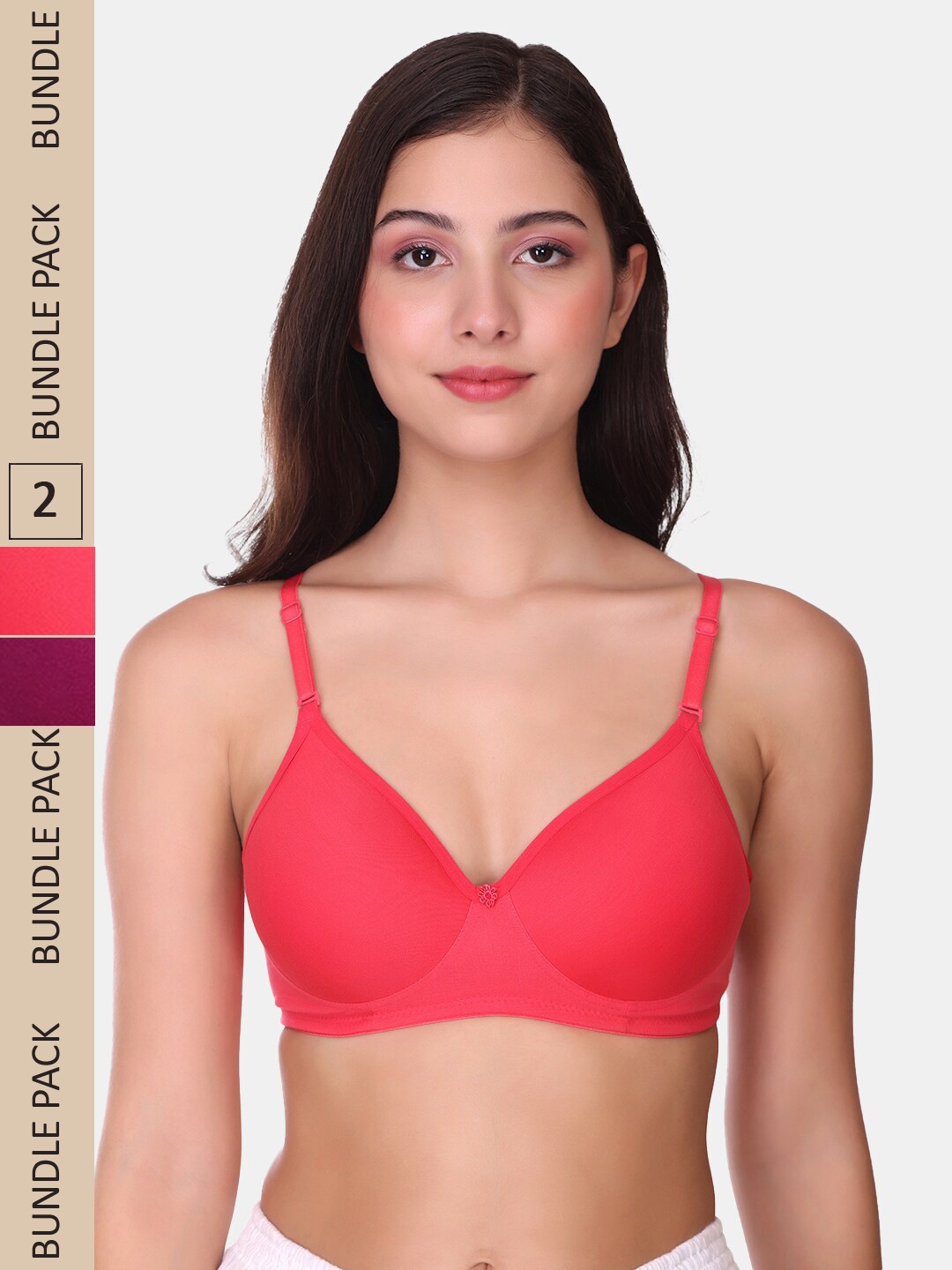 

POOJA RAGENEE Pack Of 2 Full Coverage Lightly Padded T-Shirt Bra, Coral