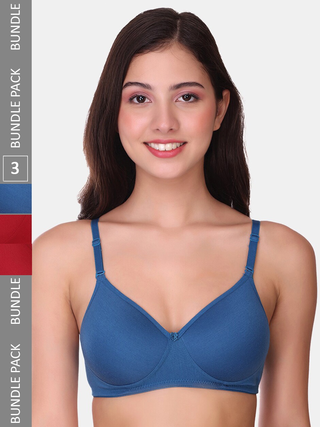 

POOJA RAGENEE Pack Of 3 Full Coverage Seamless Lightly Padded T-shirt Bra, Maroon
