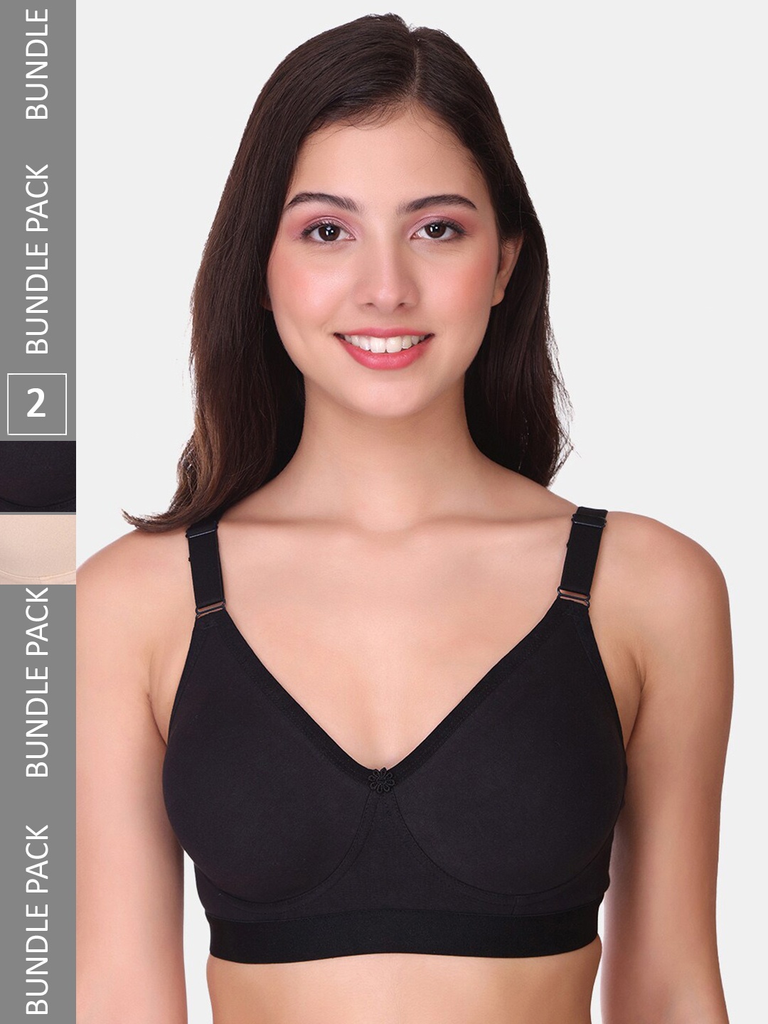 

POOJA RAGENEE Pack Of 2 Non-Padded Full Coverage All Day Comfort Seamless Everyday Bra, Black