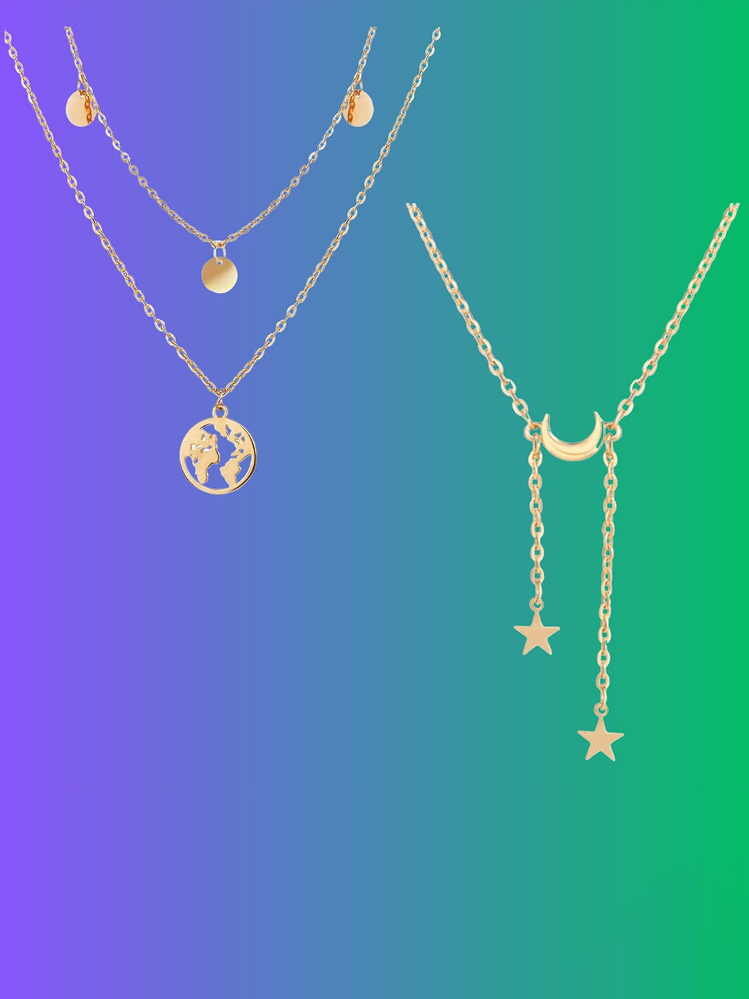 

Pinapes Set Of 2 Brass Gold-Plated Necklace