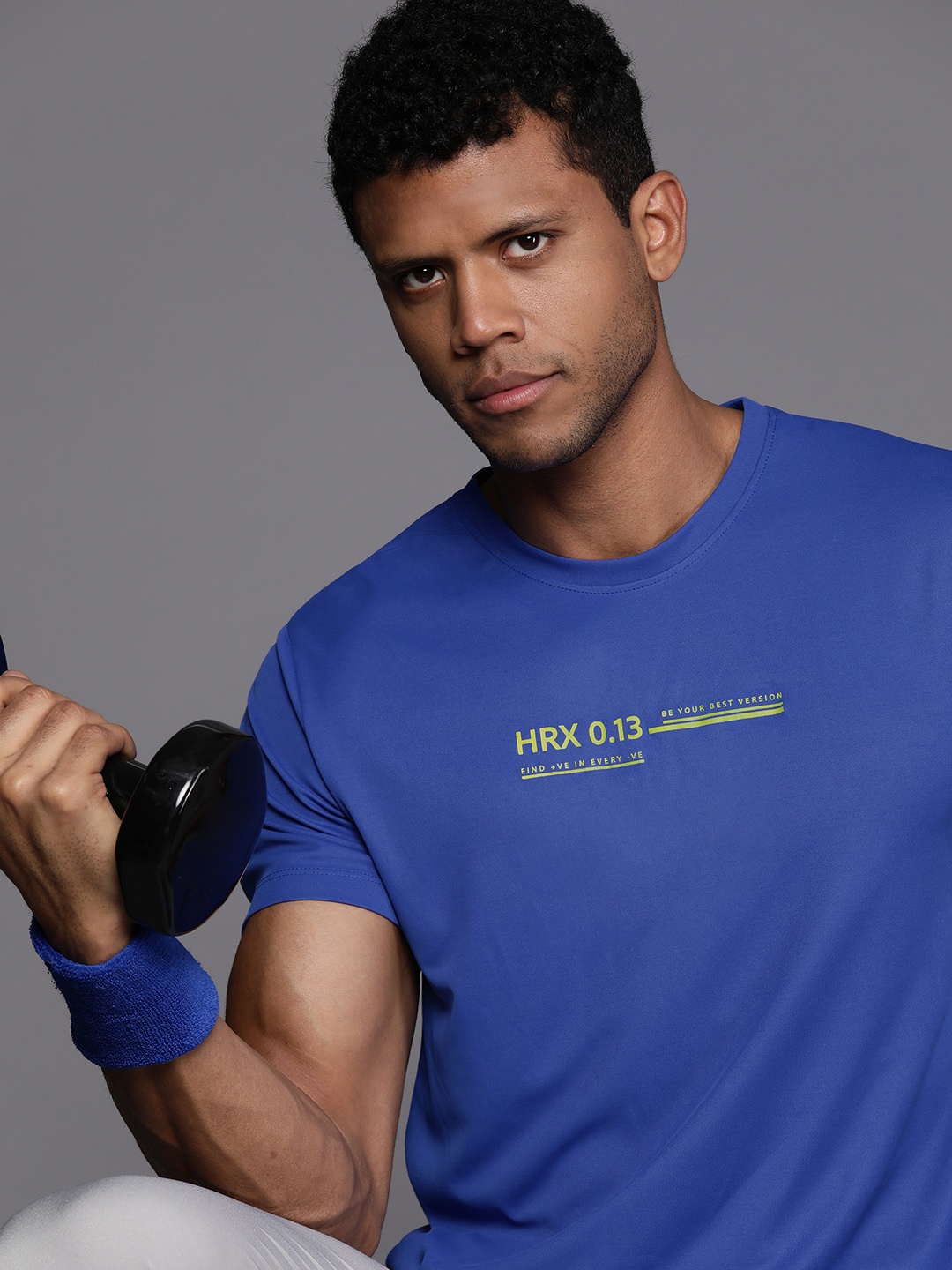 

HRX by Hrithik Roshan Brand Logo Printed Rapid-Dry Training T-shirt, Blue