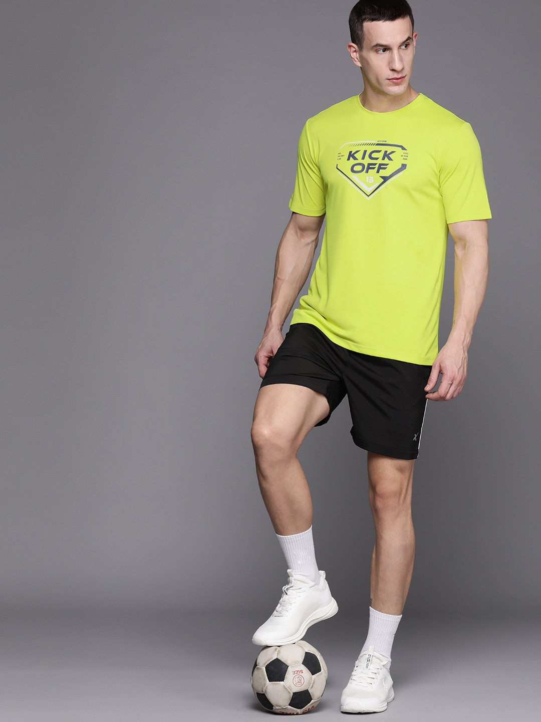

HRX by Hrithik Roshan Typography Print Rapid-Dry Football T-shirt, Lime green