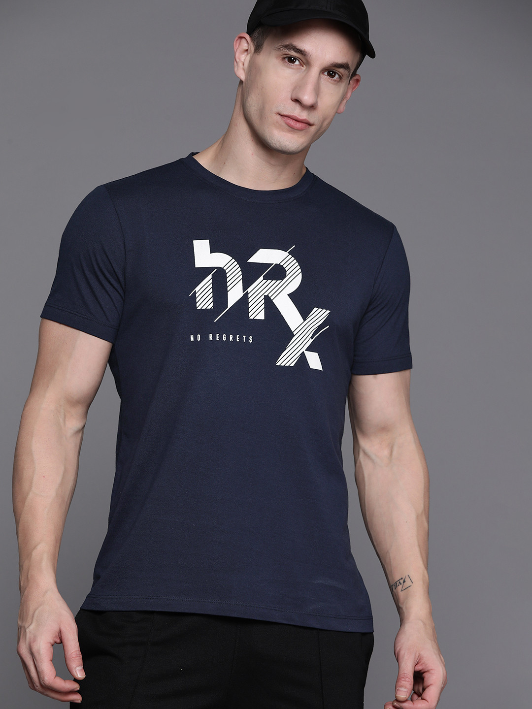 

HRX by Hrithik Roshan Men Brand Logo Printed T-shirt, Navy blue