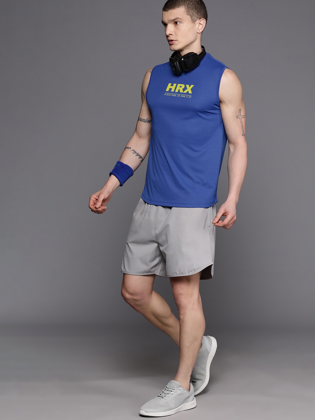 

HRX by Hrithik Roshan Brand Logo Printed Rapid-Dry Training Tank T-shirt, Blue